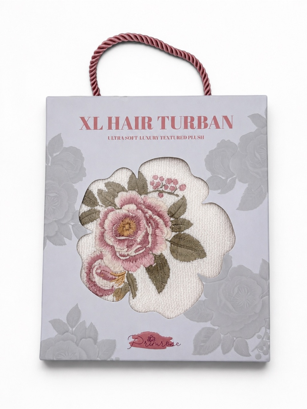 Primrose XL Hair Turban Luxury Plush Microfiber Hair Wrap – Floral Embroidered